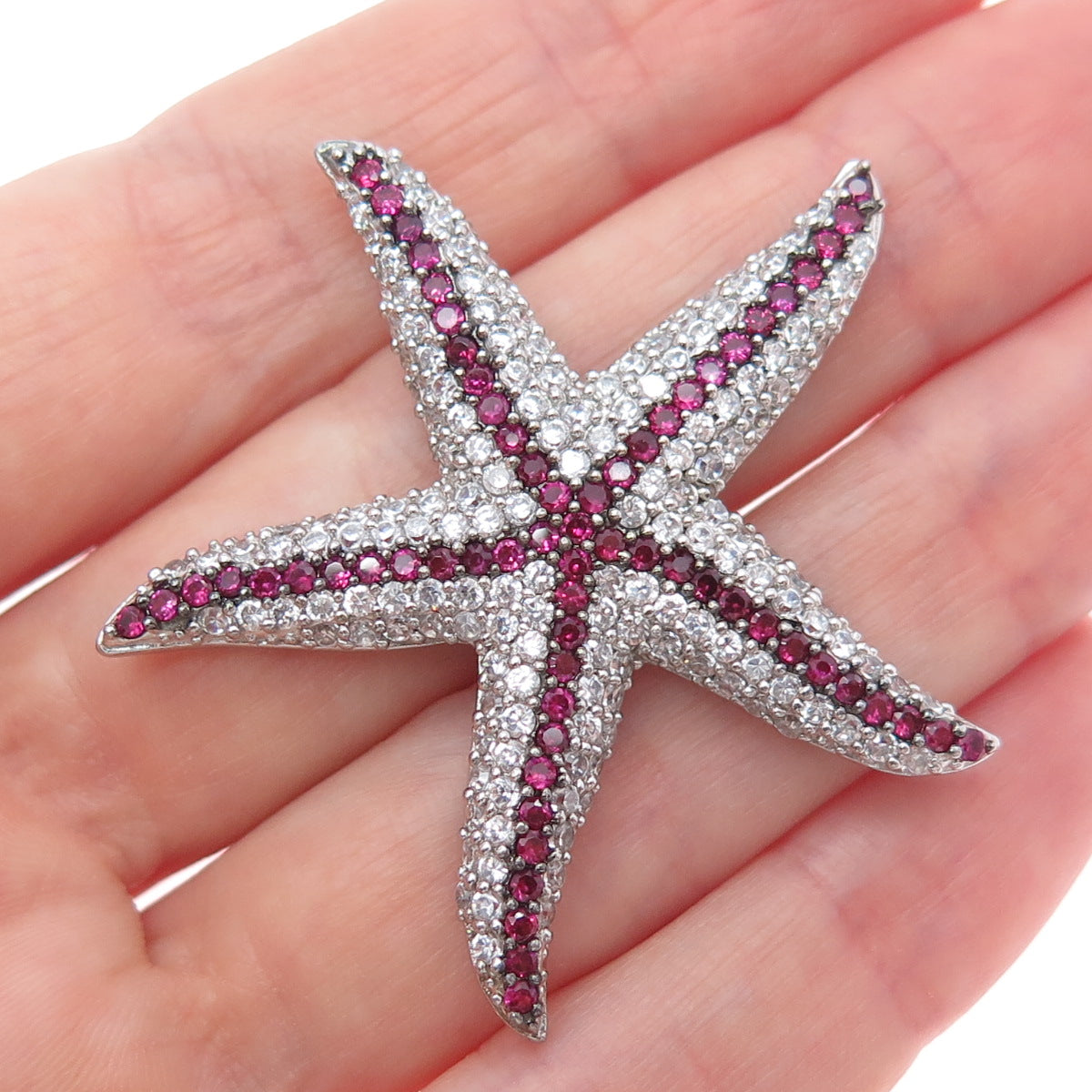 925 Sterling Silver Round-Cut Lab-Created Ruby & C Z Starfish Slide Pendant