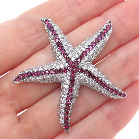 925 Sterling Silver Round-Cut Lab-Created Ruby & C Z Starfish Slide Pendant
