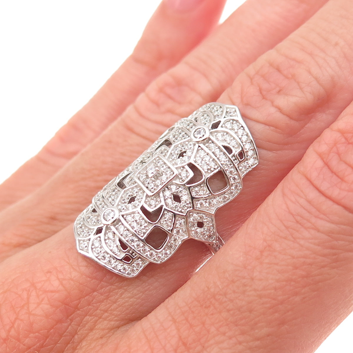 925 Sterling Silver Round-Cut C Z Statement Ring Size 6