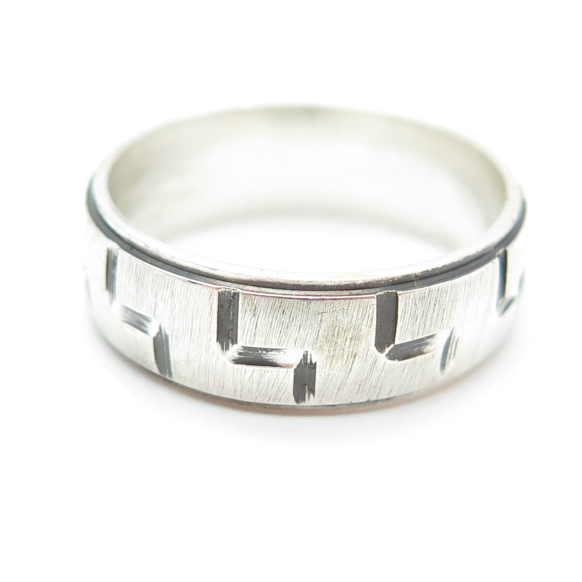 925 Sterling Silver Vintage Engraved Geometric Tetris Band Ring Size 10.5
