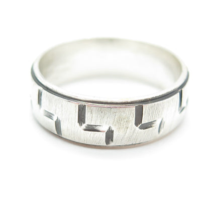 925 Sterling Silver Vintage Engraved Geometric Tetris Band Ring Size 10.5