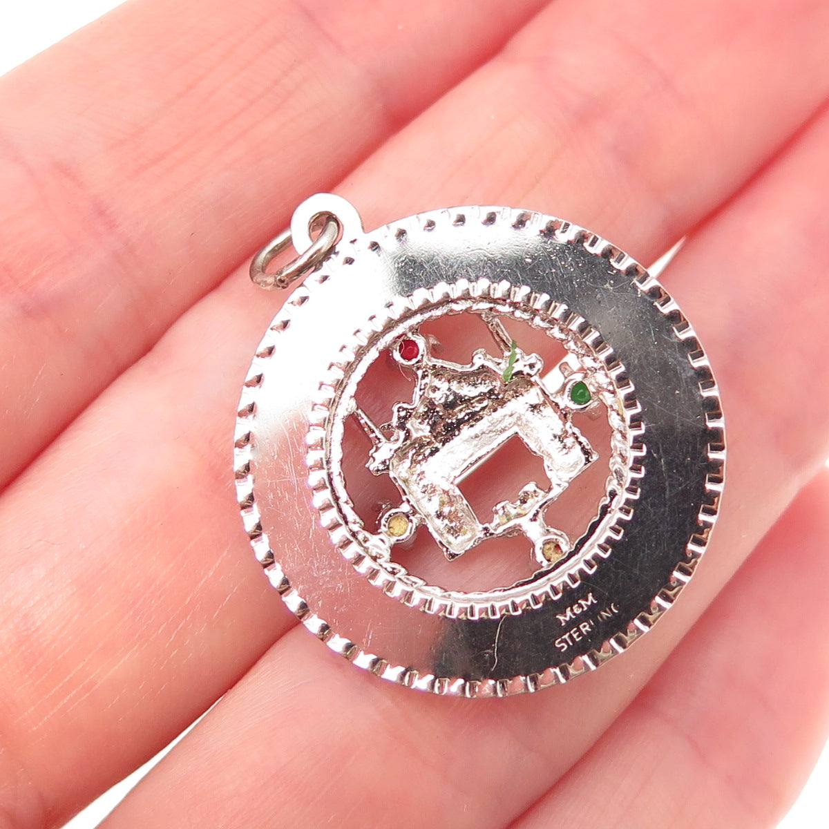Mark Mercy 925 Sterling Silver Vintage Rhinestone Merry Christmas Charm Pendant