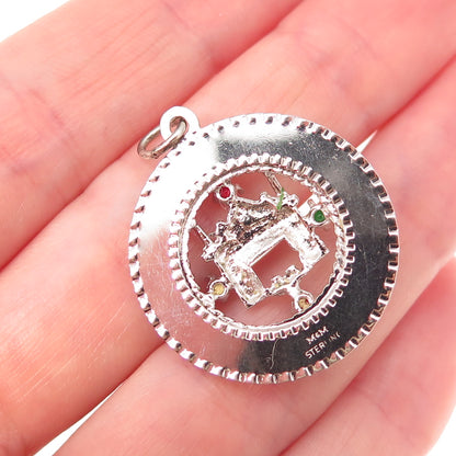 Mark Mercy 925 Sterling Silver Vintage Rhinestone Merry Christmas Charm Pendant