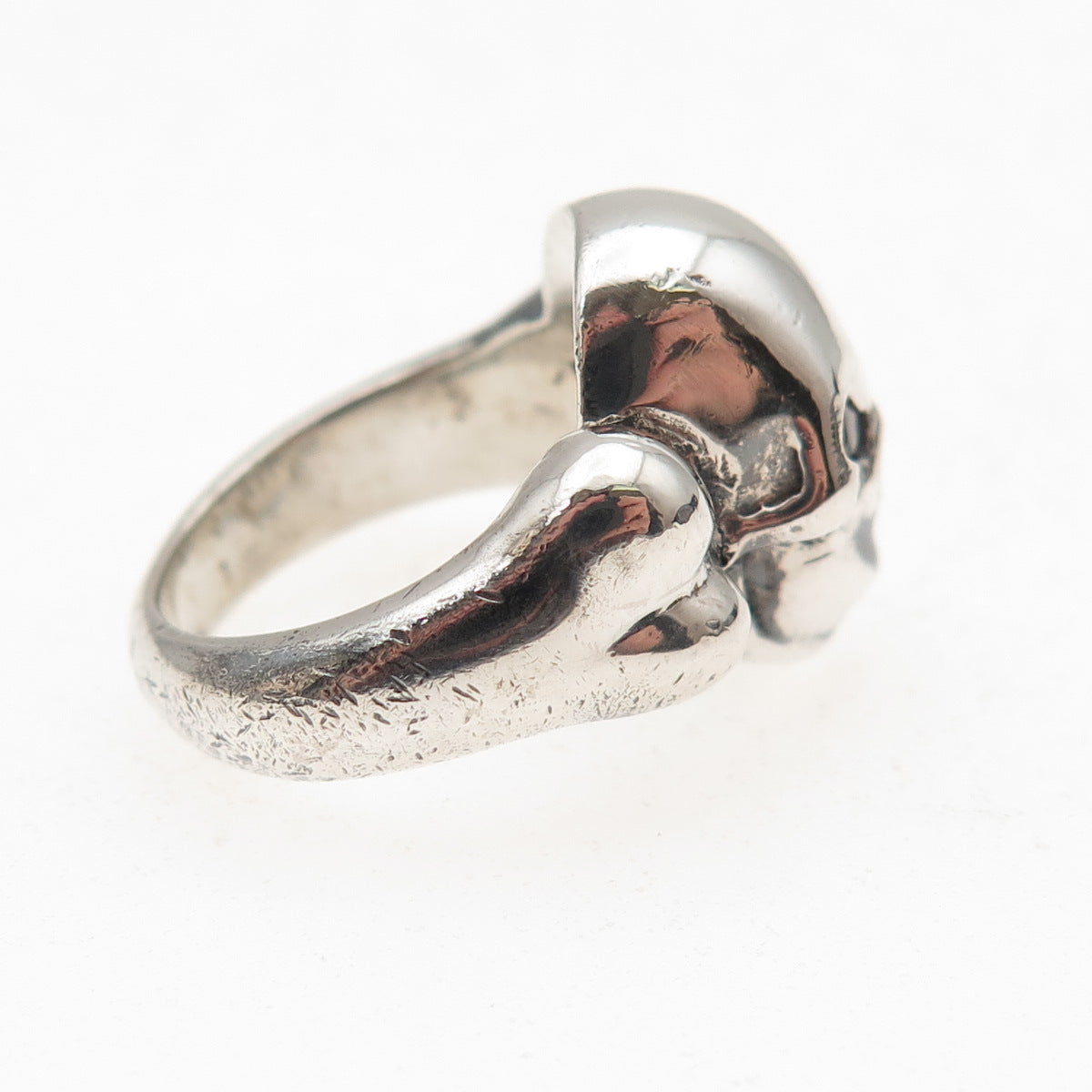 Versani 925 Sterling Silver Vintage Real Red Garnet Skull Oxidized Ring Size 5