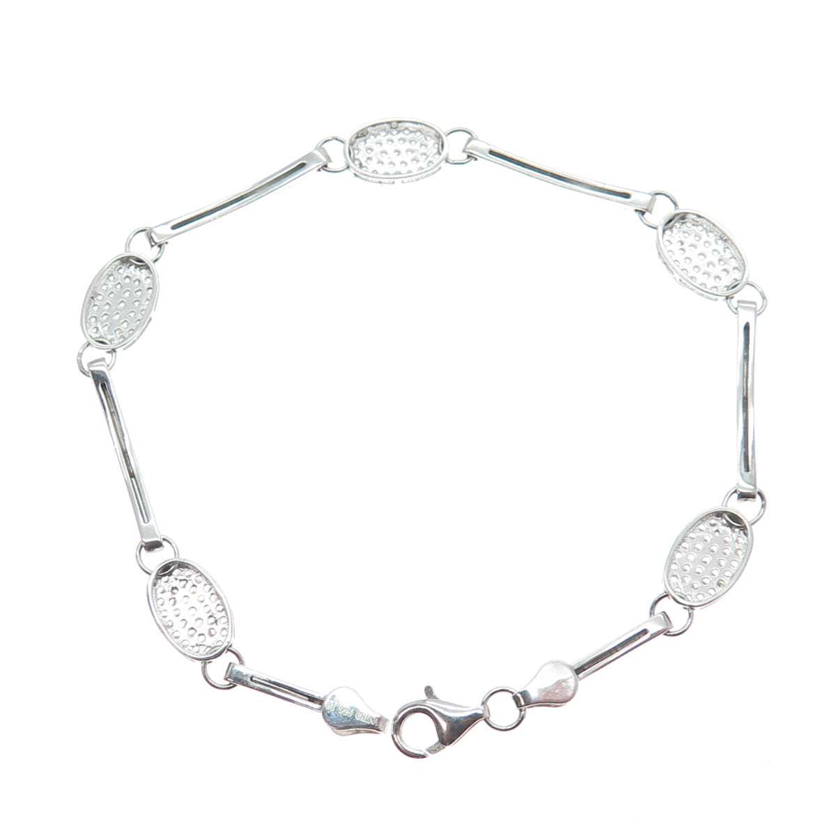 925 Sterling Silver Round-Cut Shaped C Z Bar Link Bracelet 7"