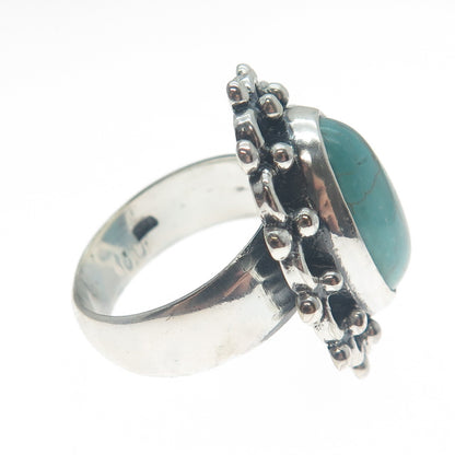 925 Sterling Silver Vintage Mountain Turquoise Flower Oxidized Ring Size 8.75