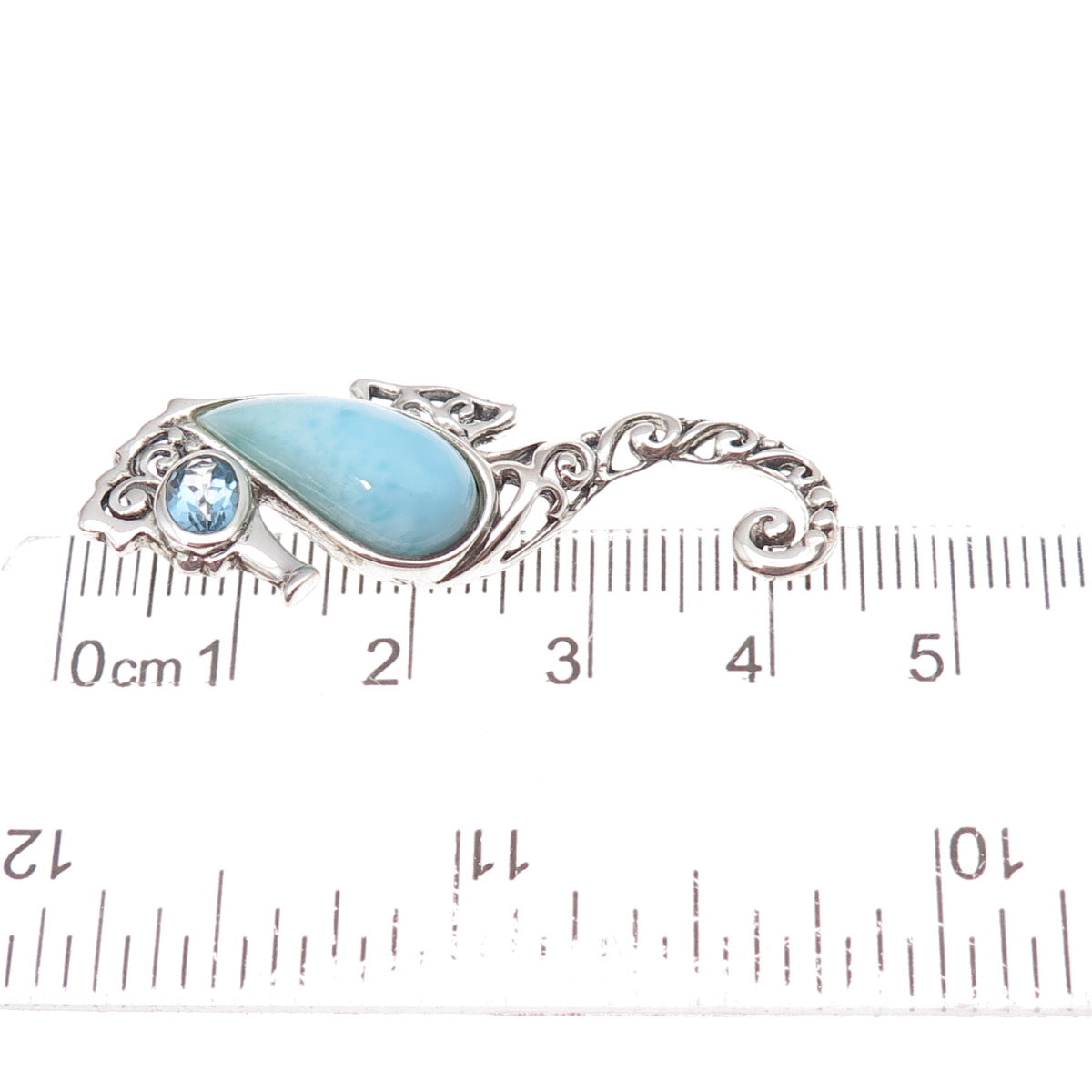 Collins Sterling Silver Vintage Real Blue Topaz & Larimar Seahorse Slide Pendant
