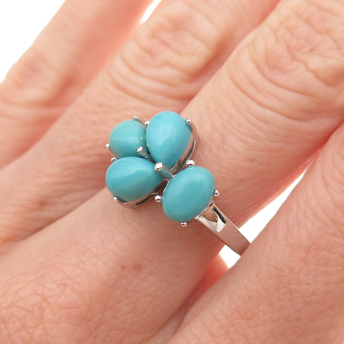 925 Sterling Silver Real Kingman Turquoise Cluster Ring Size 8