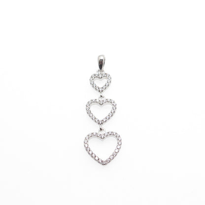 FD FELICIA DESIGN 925 Sterling Silver Round-Cut C Z Graduated Heart Pendant
