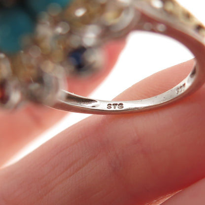 Chuck Clemency 925 Sterling 2-Tone Real Turquoise & Multi-Sapphire Ring Size 8