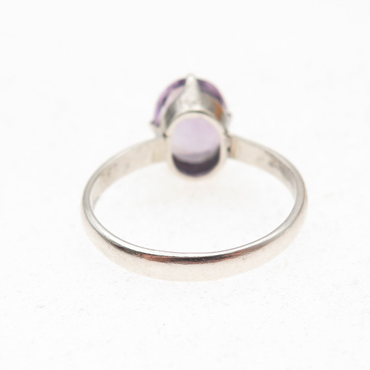 925 Sterling Silver Vintage Real Oval-Cut Amethyst Oxidized Ring Size 8.5