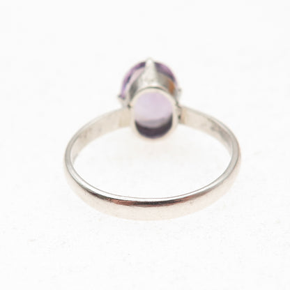 925 Sterling Silver Vintage Real Oval-Cut Amethyst Oxidized Ring Size 8.5