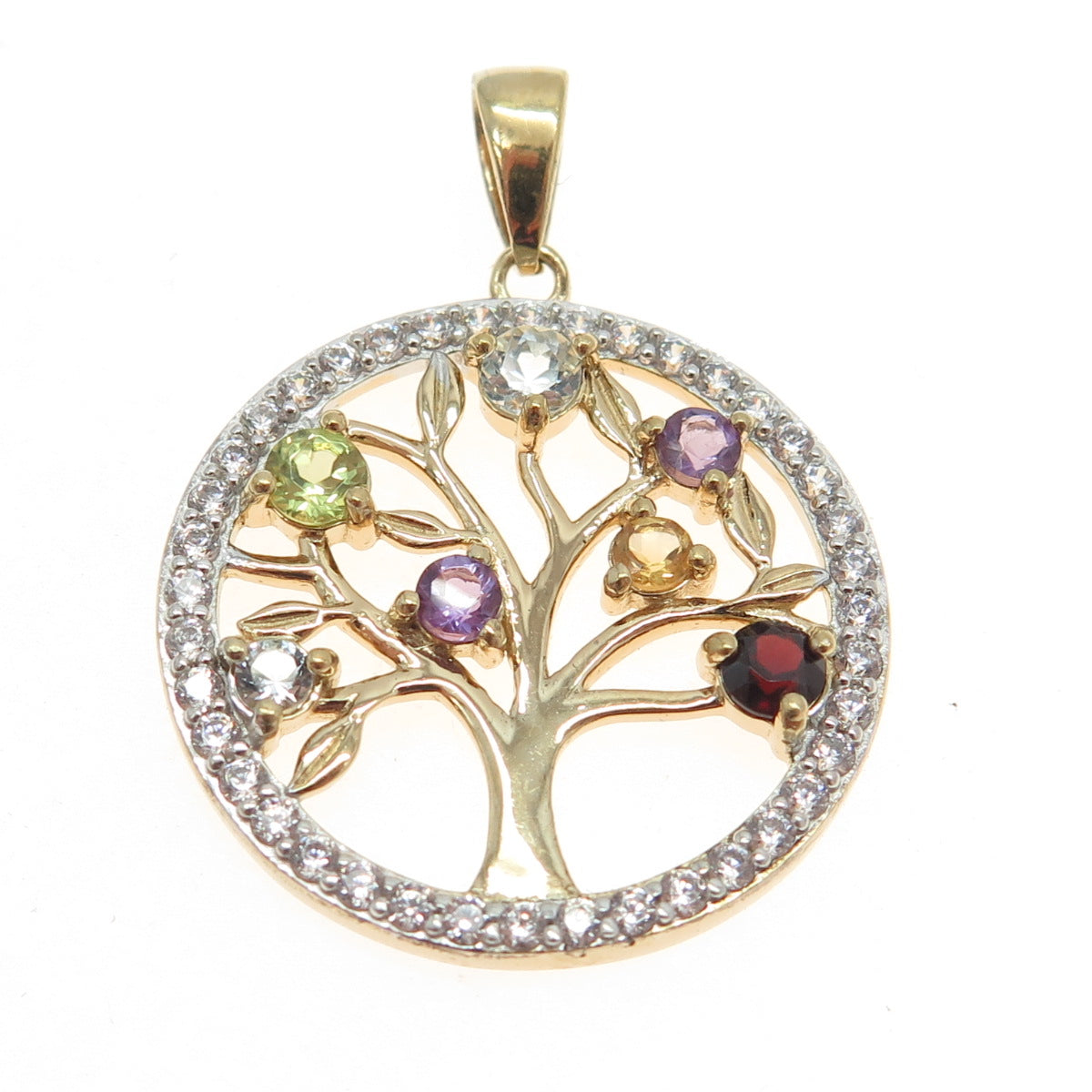 925 Sterling Silver 2-Tone Amethyst Topaz Citrine Garnet Peridot Gem Pendant