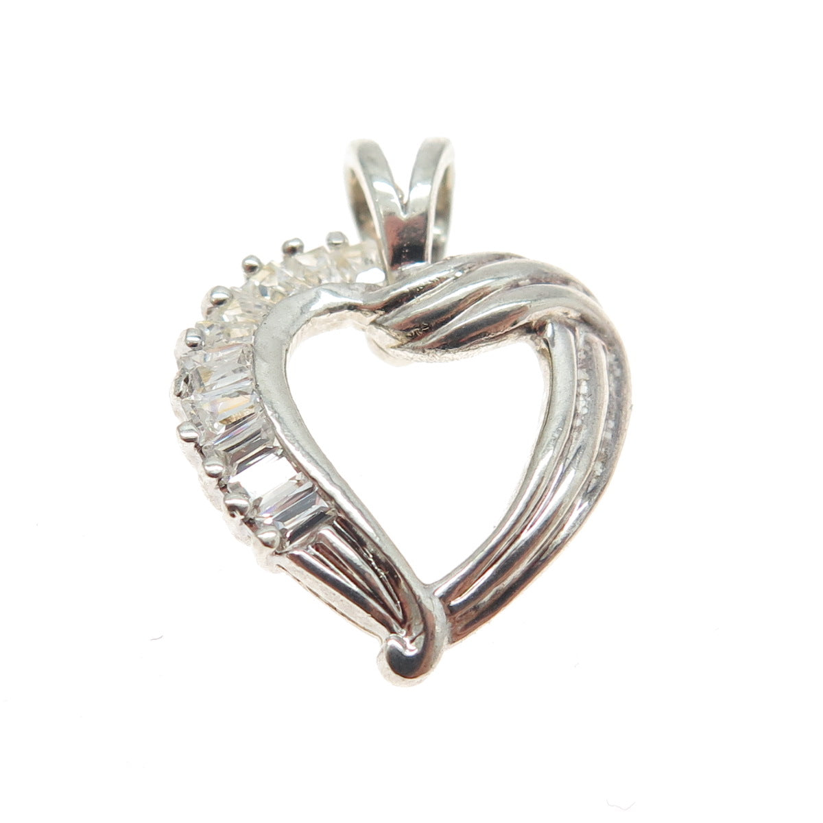 925 Sterling Silver Tapered Baguette-Cut C Z Heart Pendant