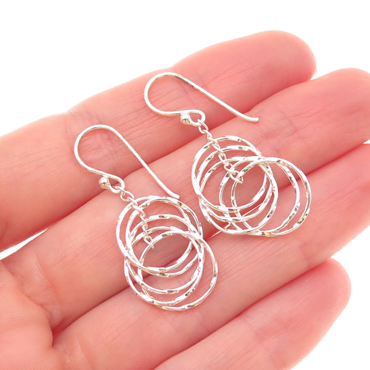 925 Sterling Silver Interlocked Circle Dangle Earrings
