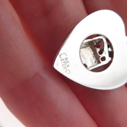 Crea 925 Sterling Silver Vintage Rhinestone Las Vegas Slot Machine Heart Pendant