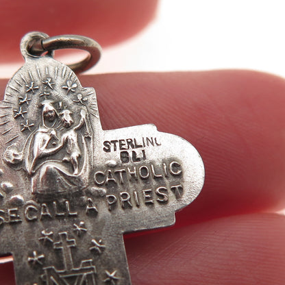 Bliss 925 Sterling Silver Antique Art Deco 4-Way Cross Catholic Charm Pendant