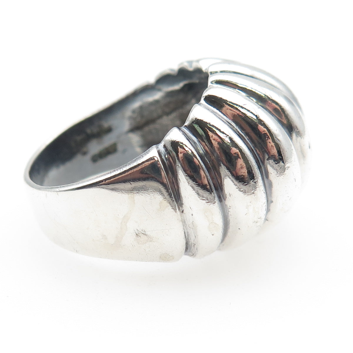 LARREY 925 Sterling Silver Vintage Mexico Modernist Dome Oxidized Ring Size 8.75