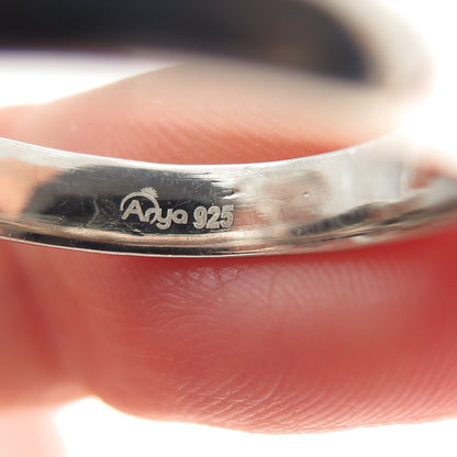 ARYA 925 Sterling Silver Real Rose-Cut Diamond Crescent Ring Size 9.5