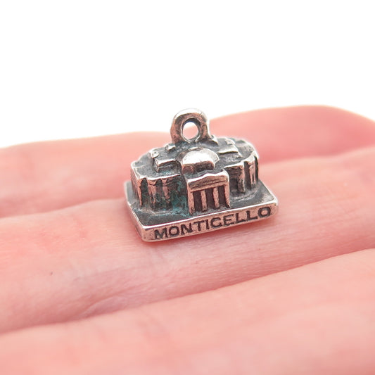 925 Sterling Silver Vintage Thomas Jefferson's Monticello 3D Charm Pendant