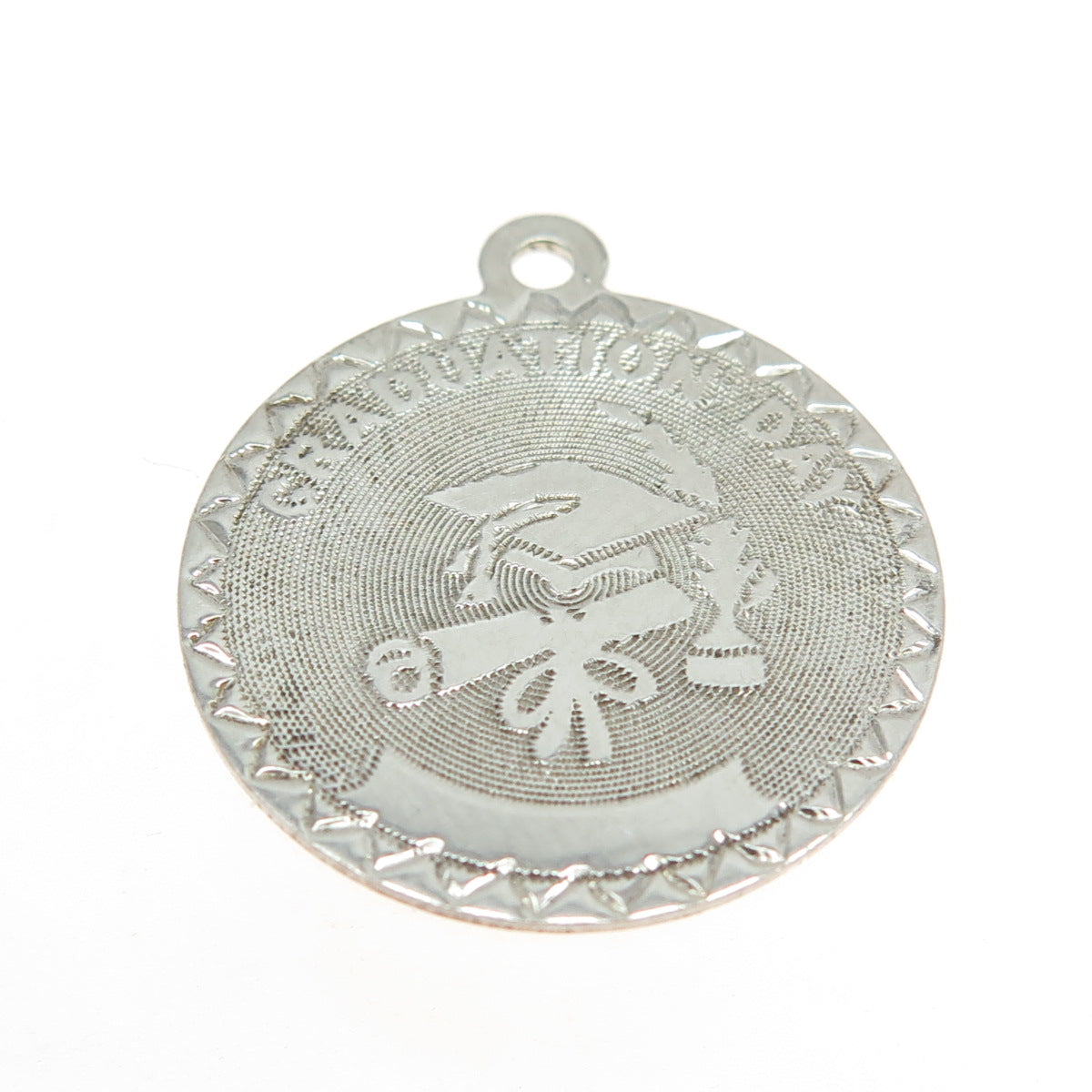 925 Sterling Silver Vintage Graduation Round Charm Pendant