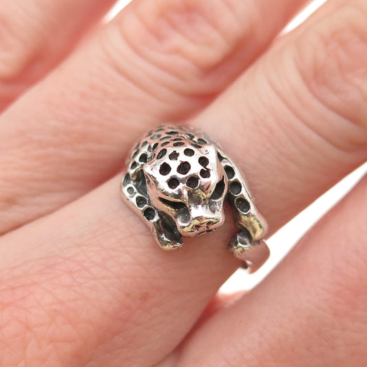 925 Sterling Silver Vintage Mexico Leopard Oxidized Ring Size 7