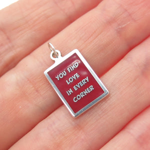 925 Sterling Red Enamel You Find Love In Every Corner Minimalist Charm Pendant