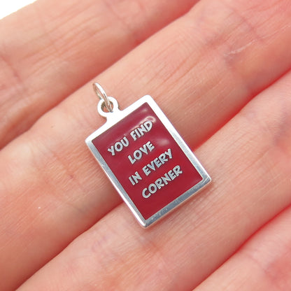 925 Sterling Red Enamel You Find Love In Every Corner Minimalist Charm Pendant
