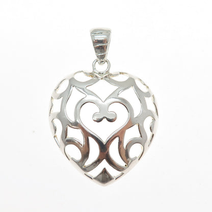 925 Sterling Silver Vintage Italy Ornate Heart Charm Pendant