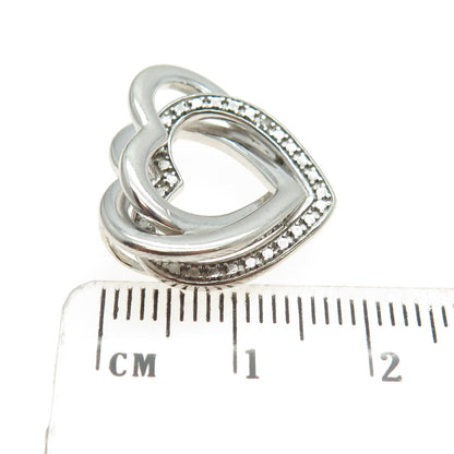 925 Sterling Silver Real Round-Cut Diamond Accent Interlocked Heart Pendant