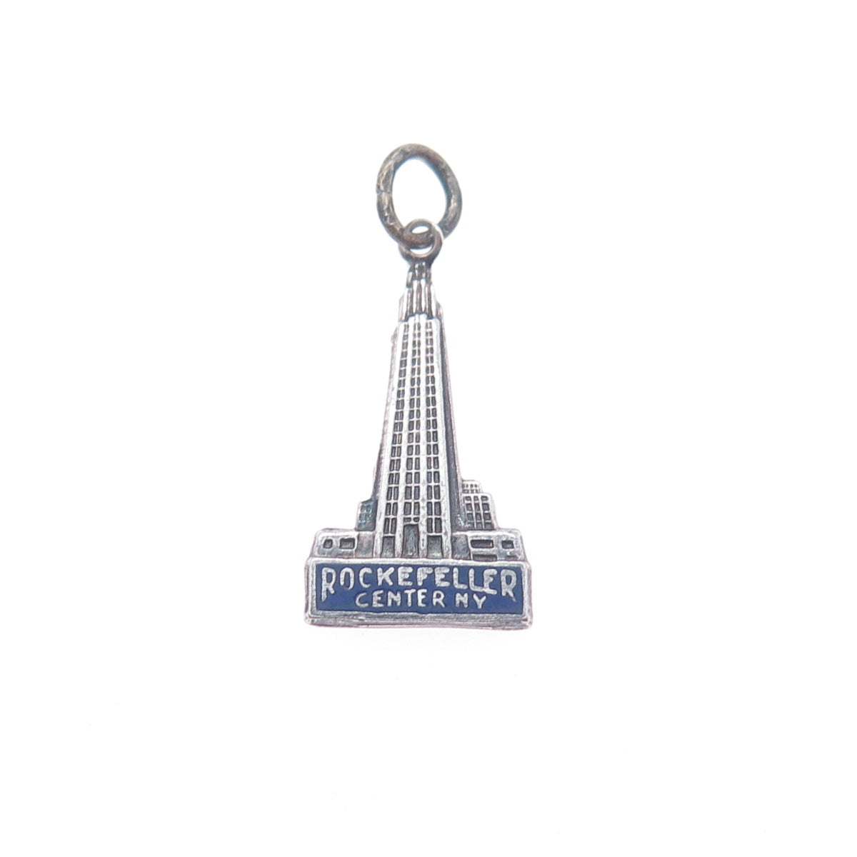 925 Sterling Silver Vintage Enamel Rockefeller Center NY Charm Pendant
