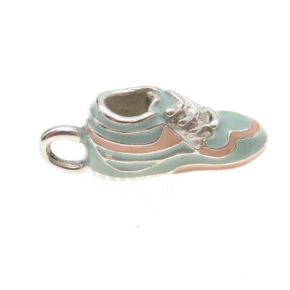 E. Pearl 925 Sterling Silver Vintage Enamel Sneakers Shoe 3D Charm Pendant