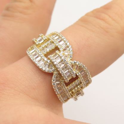925 Sterling Silver Gold-Plated C Z Chain Ring Size 8.5