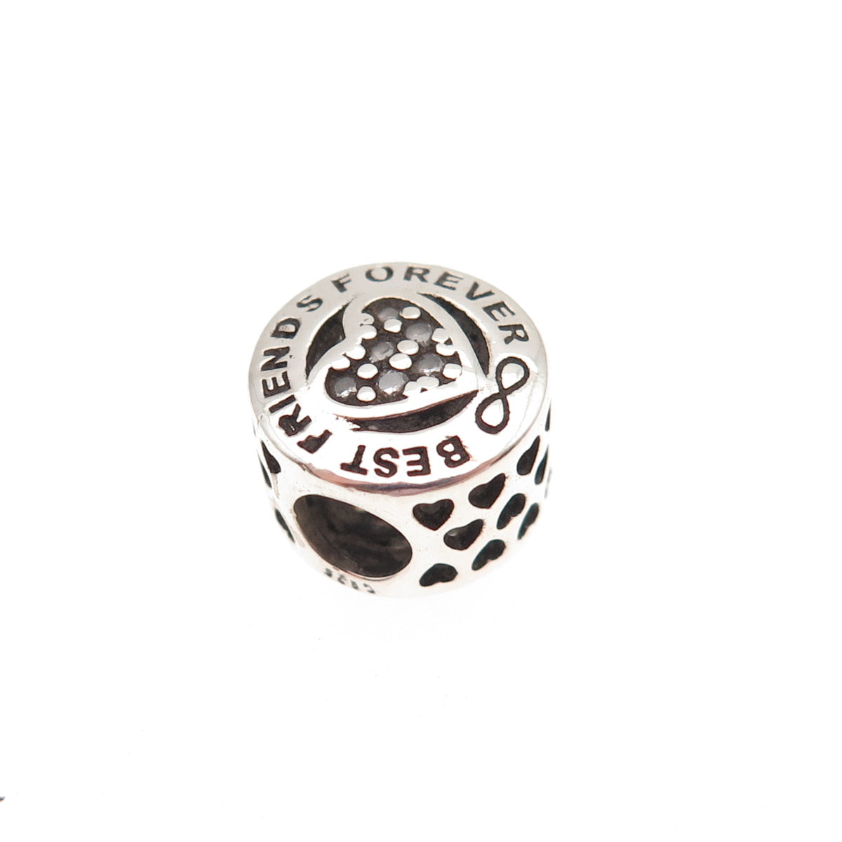 925 Sterling Silver Round-Cut C Z Best Friends Forever Slide Bead Charm