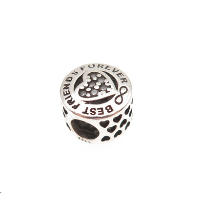 925 Sterling Silver Round-Cut C Z Best Friends Forever Slide Bead Charm