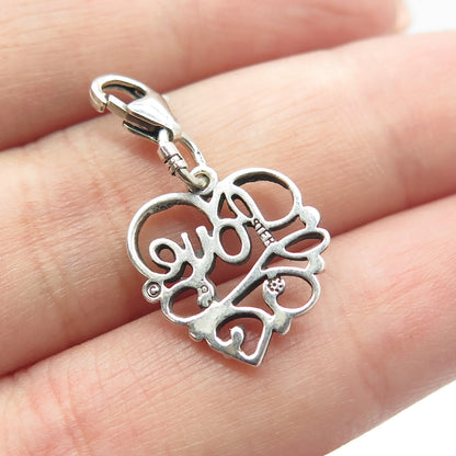 925 Sterling Silver Vintage "LOVE" Heart Lobster Lock Charm Pendant