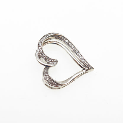 925 Sterling Silver Real Round-Cut Diamond Double Heart Slide Charm Pendant