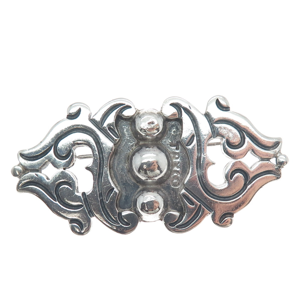 RAFAEL MELENDEZ 925 Sterling Silver Vintage Mexico Modernist Oxidized Pin Brooch