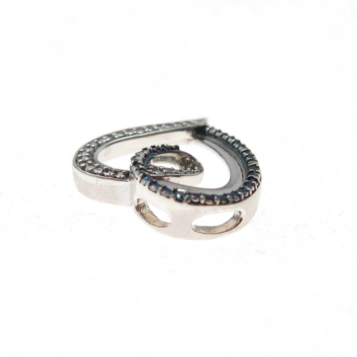JANE SEYMOUR Sterling Silver Real Blue & White Diamond Heart Mini Slide Pendant