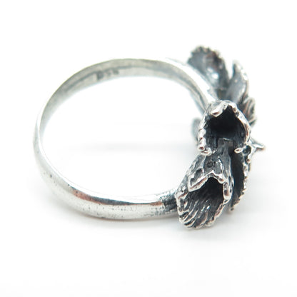 950 Silver Vintage Flower Modernist Oxidized Ring Size 5.75