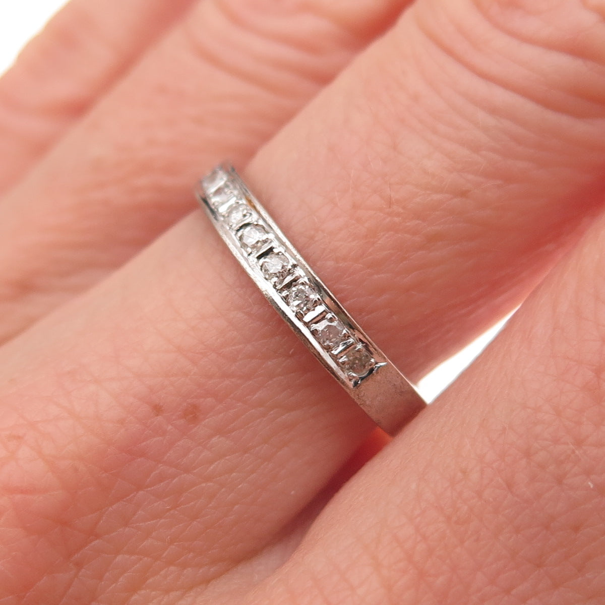925 Sterling Silver Antique Chinese Export Real Diamond Band Ring Size 6.5