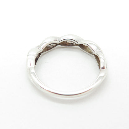 SAMARA SJD 925 Sterling Silver Real Round-Cut Diamond Twisted Ring Size 6.25
