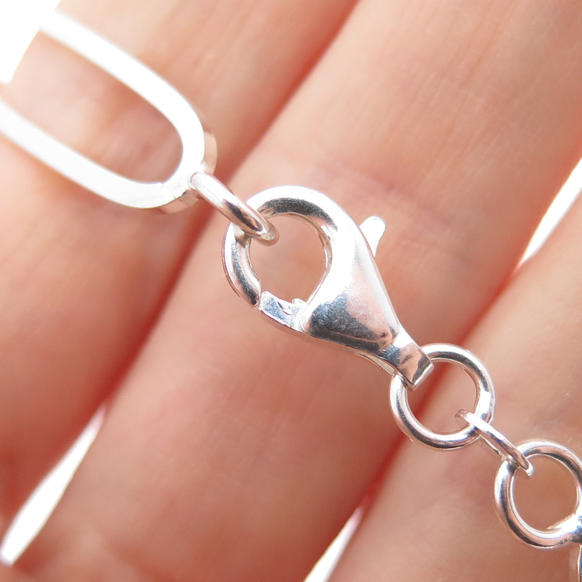 925 Sterling Silver Vintage Black Onyx Modernist Paperclip Chain Necklace 24"