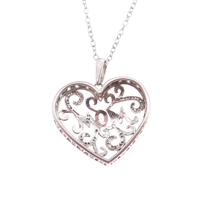 Jane Seymour 925 Sterling Silver Real Diamond Mom Heart Cable Chain Necklace 18"