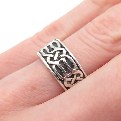 925 Sterling Silver Vintage Celtic Knot Oxidized Band Ring Size 6