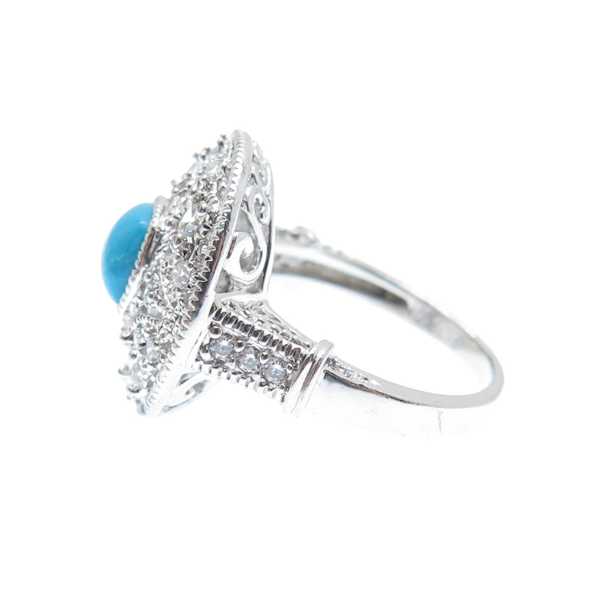 ROSS SIMONS 925 Sterling Silver Real Turquoise & Round-Cut C Z Ring Size 6.25