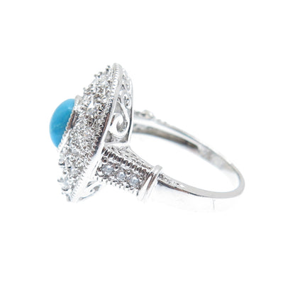 ROSS SIMONS 925 Sterling Silver Real Turquoise & Round-Cut C Z Ring Size 6.25