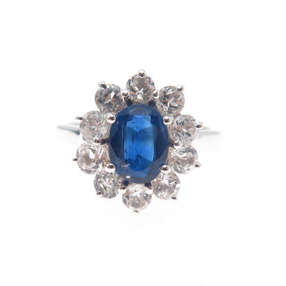 TGGC 925 Sterling Silver Real Sapphire & White Topaz Ring Size 7