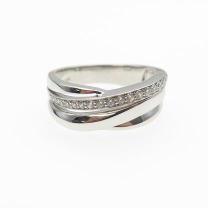 925 Sterling Silver Round-Cut C Z Crisscross Ring Size 6.5