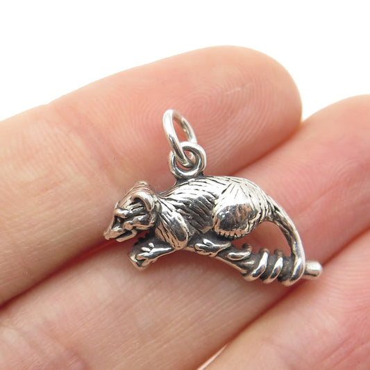 SUN WEST 925 Sterling Silver Vintage Opossum 3D Charm Pendant